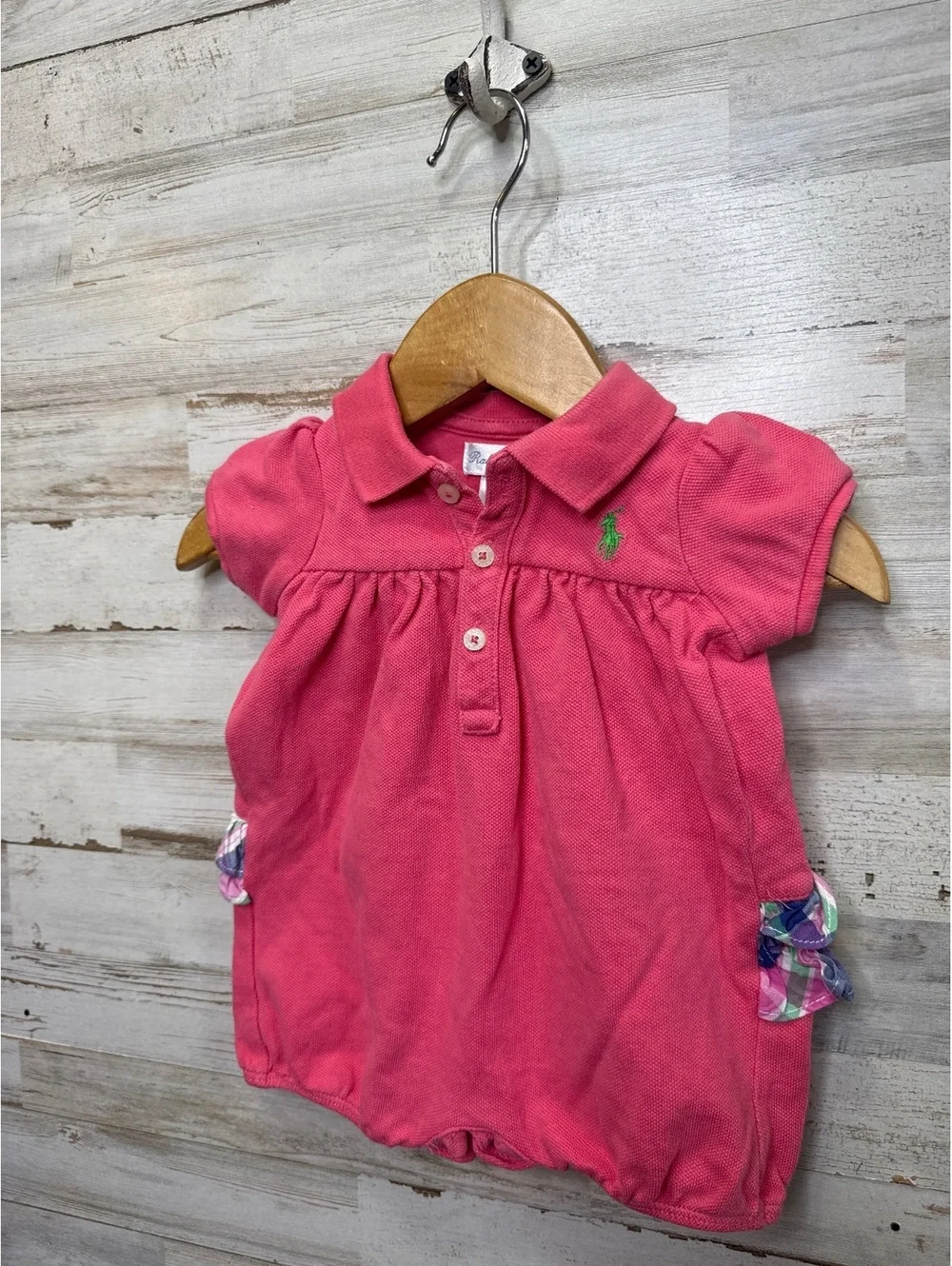 RALPH LAUREN PINK RUFFLE ROMPER SIZE 3 MONTHS